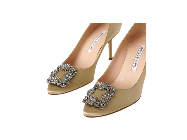 Manolo Blahnik Manolo Blahnik Hangisi 70 Sage Satin Pumps Beige (Women's) - view 3