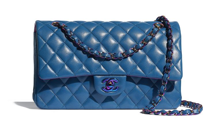 Chanel Chanel Lambskin With Rainbow Metal Chain Bag Crossbody Bag Shoulder Bag Women's Blue