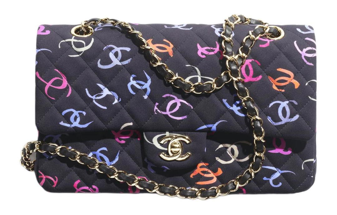 Chanel Chanel Classic Flap CF Printed Fabric Shoulder Bag Crossbody Bag Handbag Women's Black & Multicolor