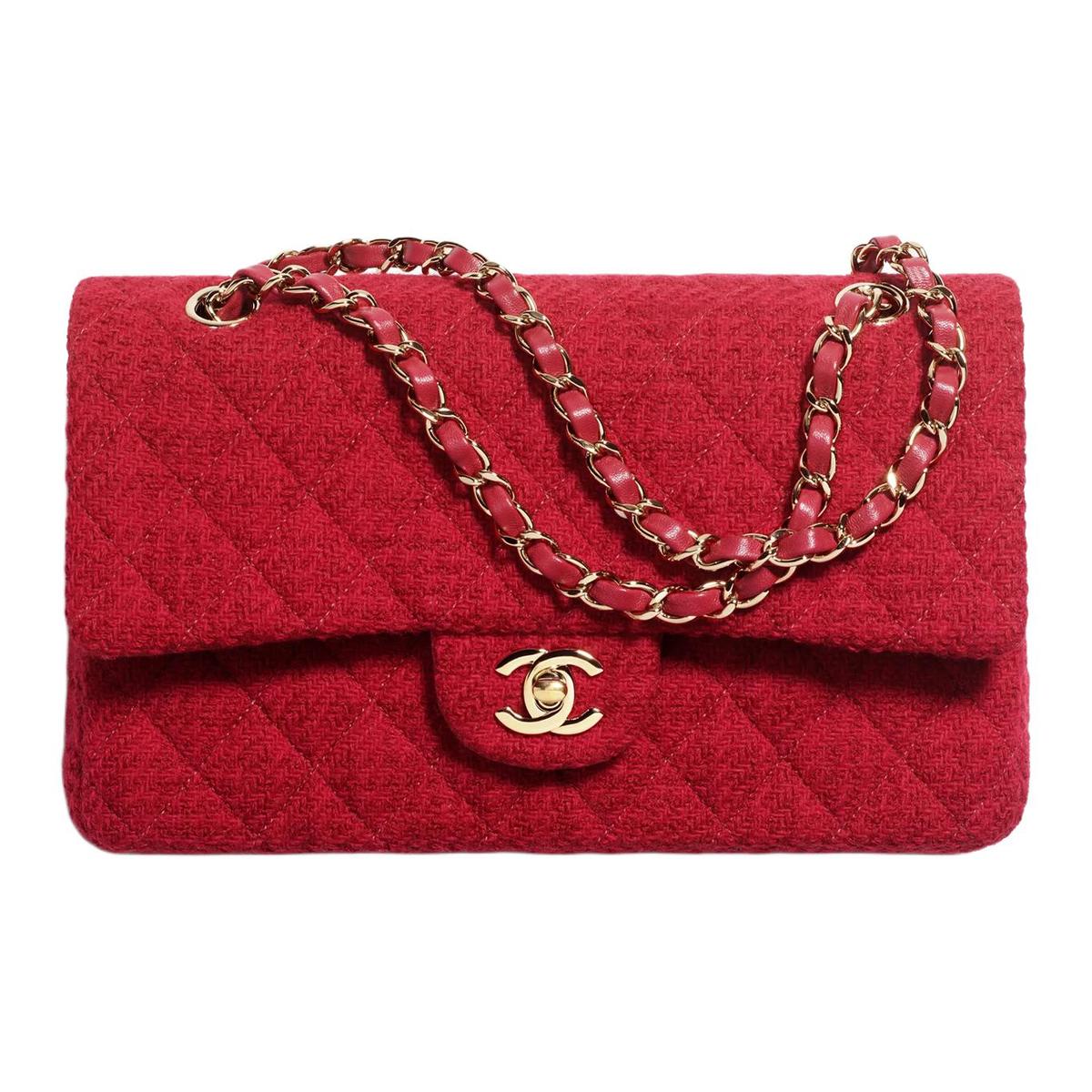 Chanel Chanel Classic Flap CF Wool Twill Velvet Shoulder Bag Crossbody Bag Women's Red
