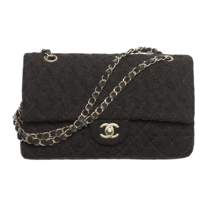 Chanel Chanel Classic Flap CF Wool One Shoulder Handbags Women's Dark Brown