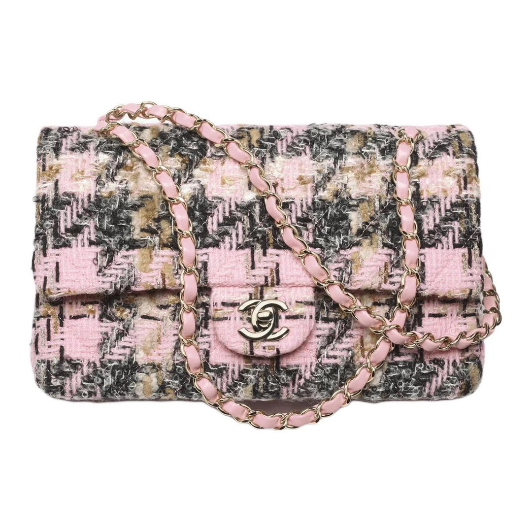 Chanel Chanel Classic Flap CF Wool Shoulder Bag Crossbody Bag Women's Light Pink/Black/Beige