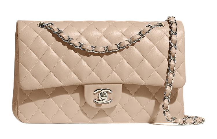 Chanel Chanel Classic Flap CF Sheepskin Mouth Cover Bag Crossbody Bag Medium Size Women's Beige