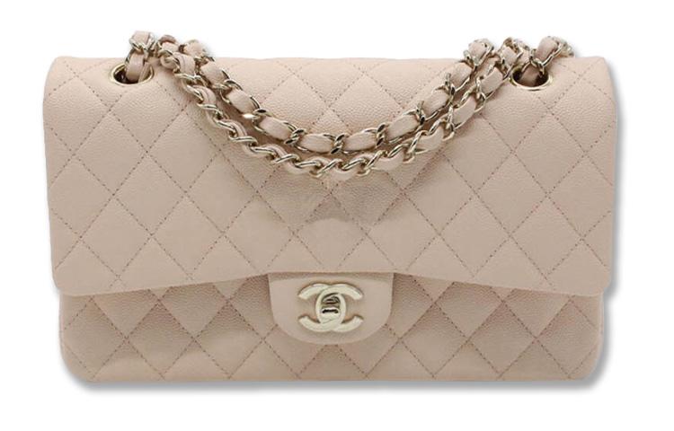 Chanel Chanel Classic Flap CF Grained Calfskin Mouth Cover Bag Crossbody Bag Medium Size Women's Beige