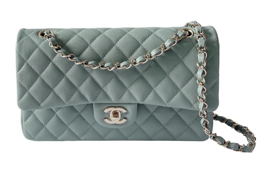 Chanel Chanel Classic Flap CF Grained Embossed Cow Leather Mouth Cover Bag Crossbody Bag Medium Size Women's Morandi Color