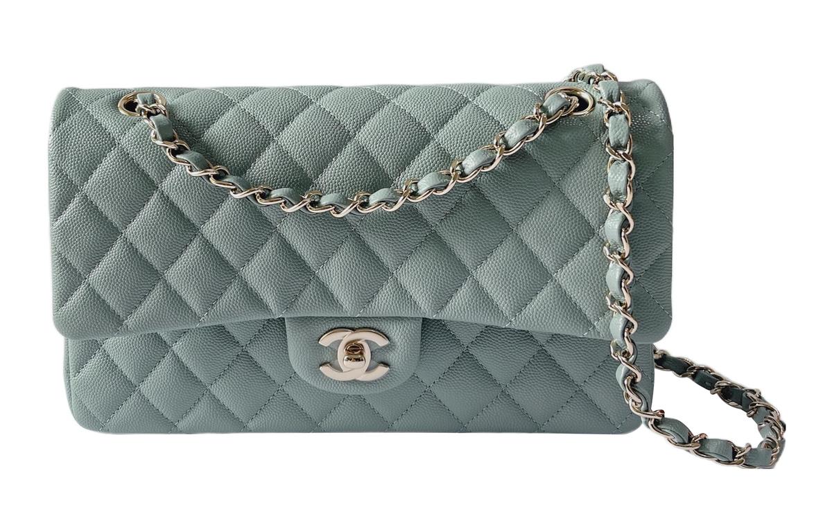 Chanel Chanel Classic Flap CF Grained Embossed Cow Leather Mouth Cover Bag Crossbody Bag Medium Size Women's Morandi Color