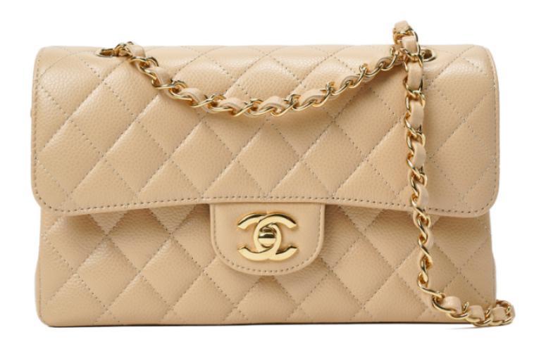 Chanel Chanel Classic Flap CF Grained Calfskin Crossbody Bag Shoulder Bag Women's Beige