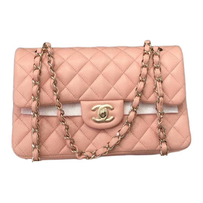 Chanel Chanel Classic Flap CF Sheepskin Mouth Cover Bag Crossbody Bag Small Size Women's Milk Tea Pink