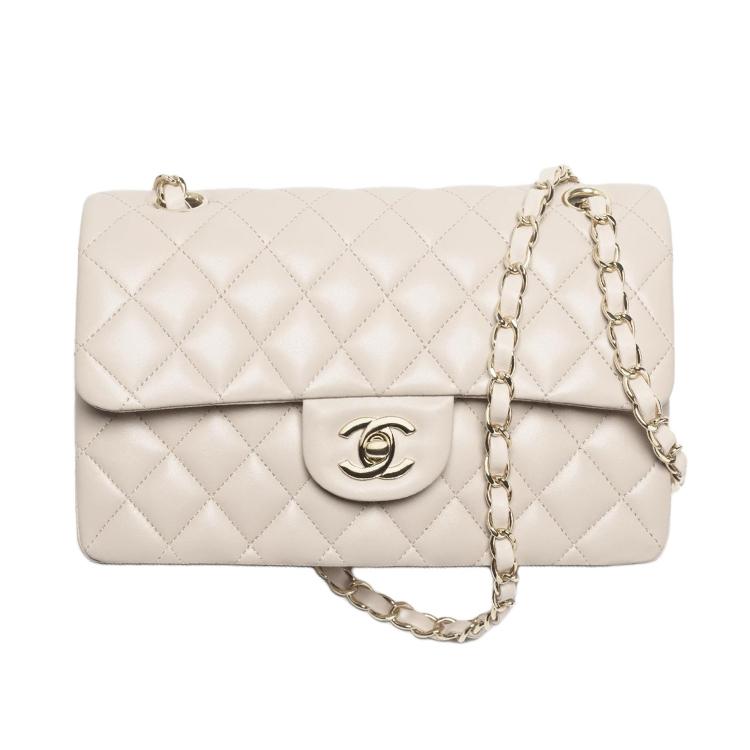 Chanel Chanel Classic Flap CF Plaid Lambskin One Shoulder Handbags Small Size Women's Light Beige