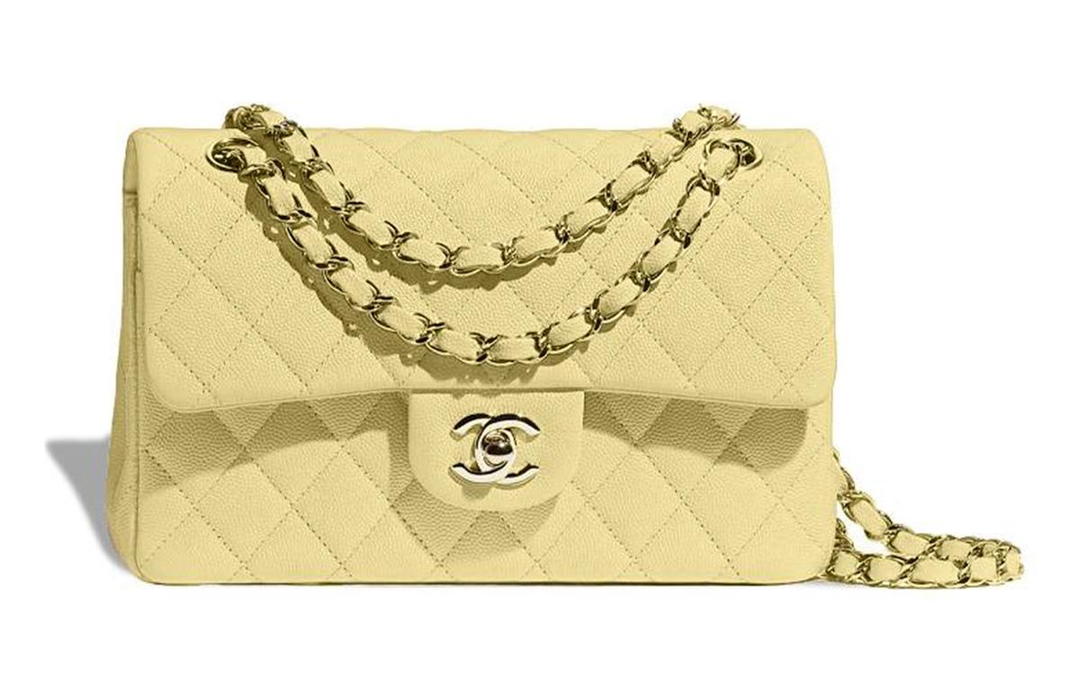 Chanel Chanel Classic Flap CF22K Fall And Winter Calfskin Mouth Cover Bag Crossbody Bag Small Size Women's Yellow