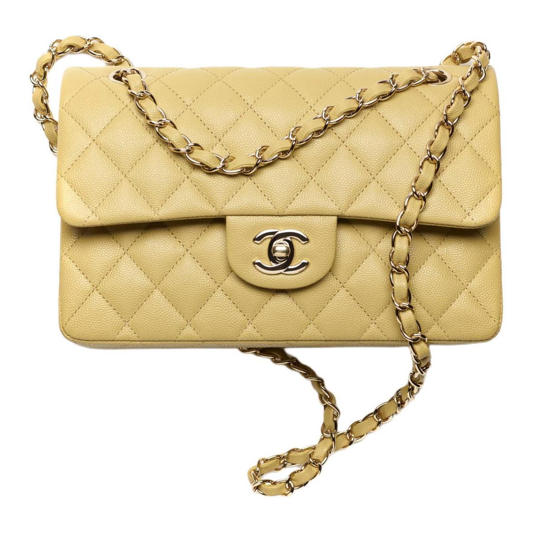 Chanel Chanel Classic Flap CF22K Fall And Winter Calfskin Mouth Cover Bag Crossbody Bag Small Size Women's Light Green