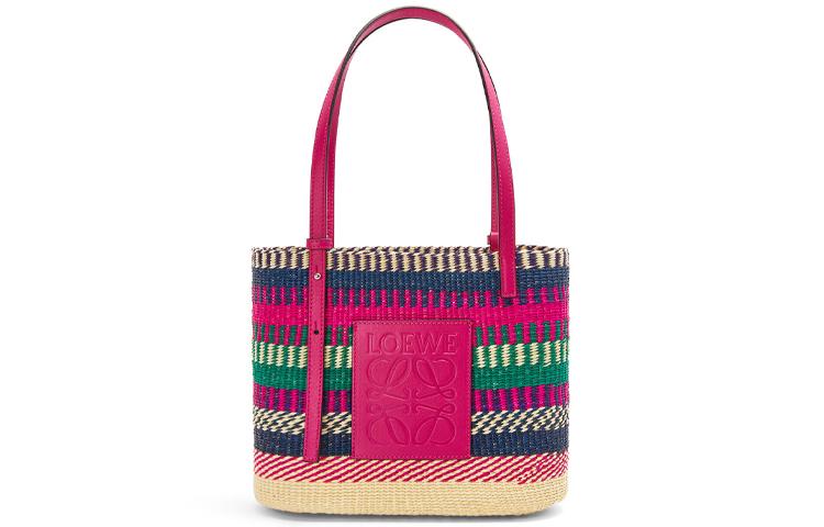 Loewe Loewe Square Basket Palm Patchwork Cow Leather Handbag Shoulder Bag Women's Rose Red