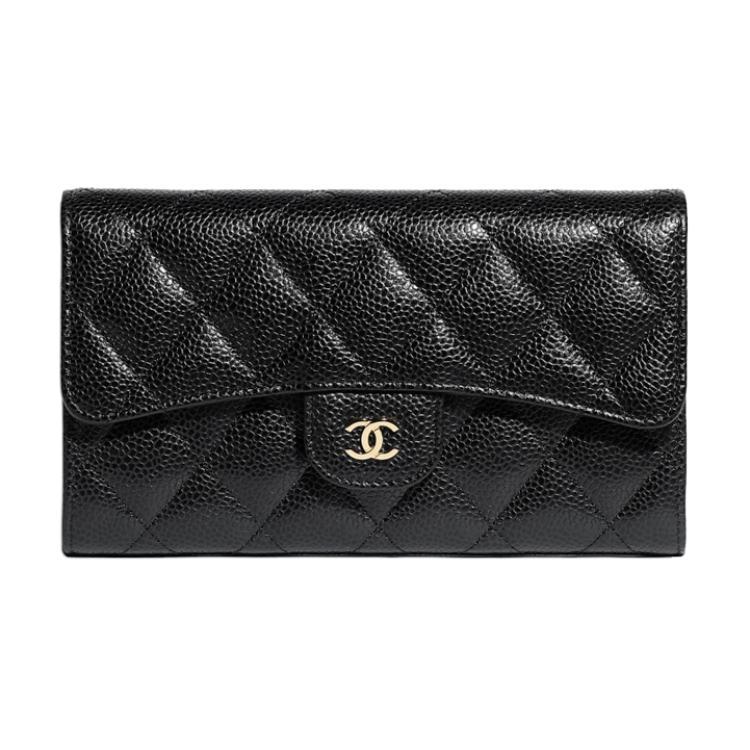 Chanel Chanel Cow Leather Wallet Women's Black