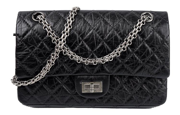 Chanel Chanel 2.55 Calfskin Shoulder Bag Crossbody Bag Medium Size Women's Black
