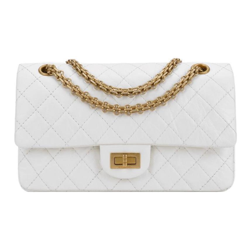 Chanel Chanel 2.55 Calfskin Handbag Medium Size Women's White