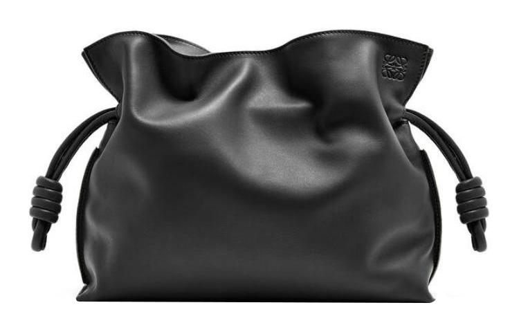 Loewe Loewe Flamenco Nappa Calfskin One Shoulder Crossbody Clutch Medium Size Women's Black