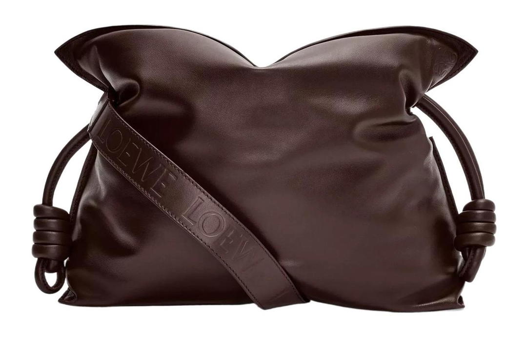 Loewe LOEWE Flamenco Shiny Nappa Sheep Leather One Shoulder Crossbody Clutches Regular Women's Dark Chocolate