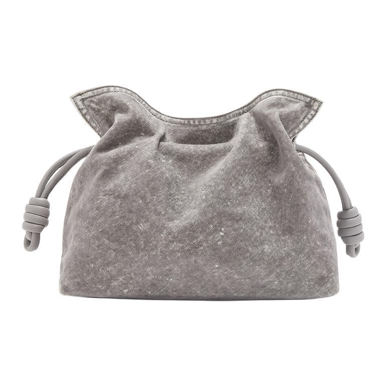 Loewe Loewe Flamenco Flocked Denim One Shoulder Crossbody Clutches Women's Gray