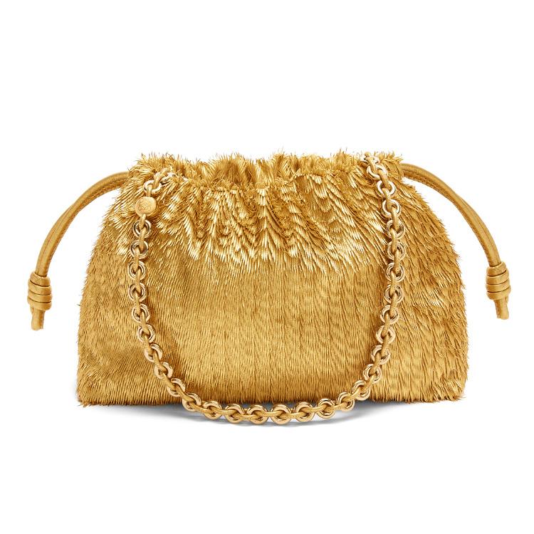 Loewe Loewe Flamenco Calfskin Portable One Shoulder Clutch Women's Gold