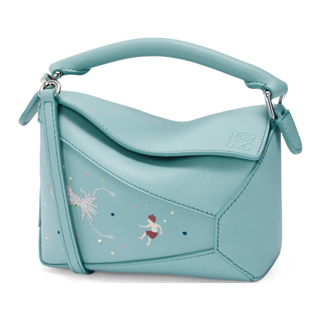 Loewe Loewe Suna Fujita Collaboration Puzzle Nappa Cow Leather Shoulder Bag Crossbody Bag Handbag Mini Women's Aqua