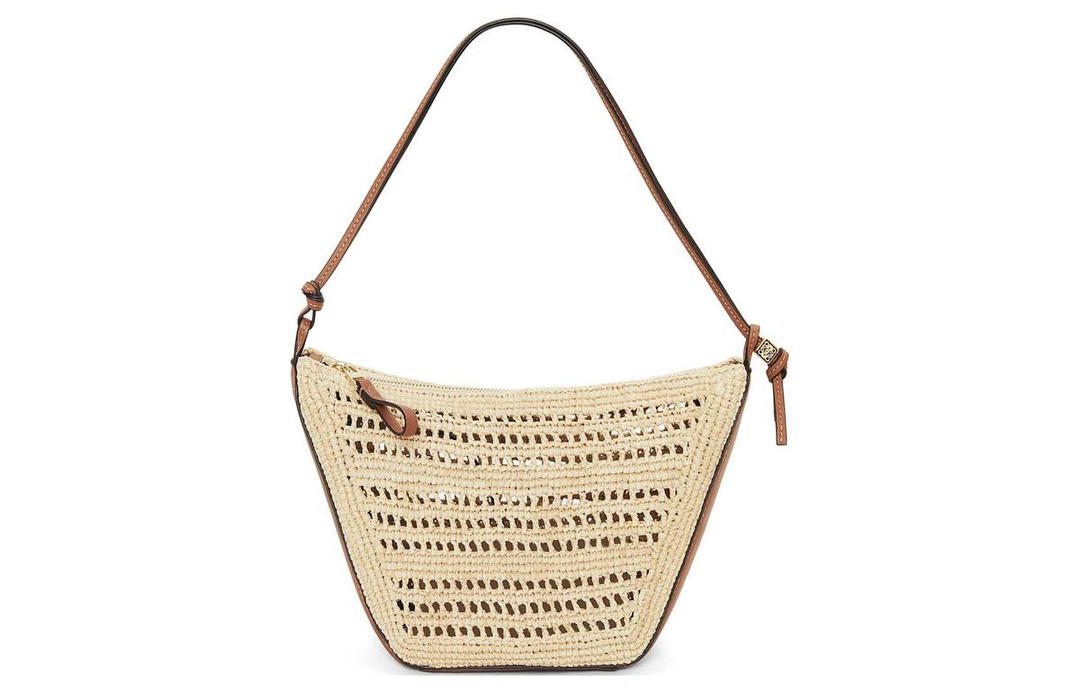 Loewe Loewe Raffia Fiber Cow Leather Patchwork Shoulder Bag Crossbody Bag Mini Women's Tan & Natural
