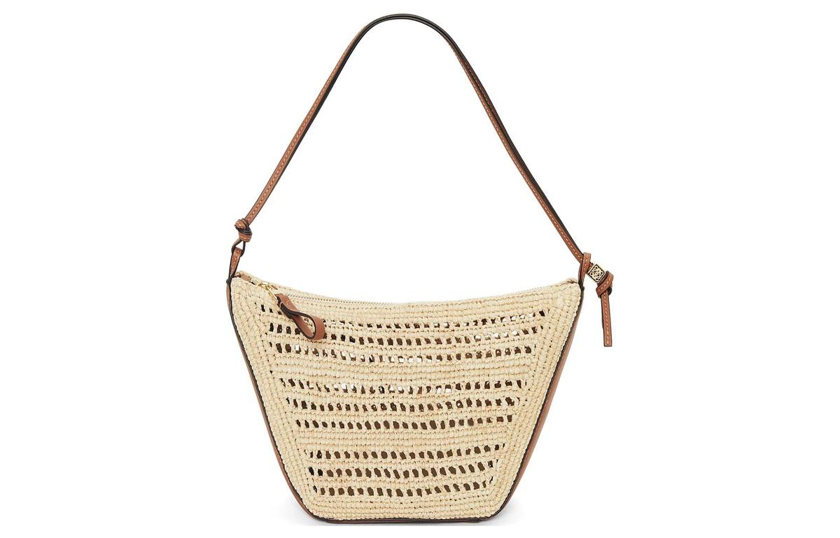 Loewe Loewe Raffia Fiber Cow Leather Patchwork Shoulder Bag Crossbody Bag Mini Women's Tan & Natural