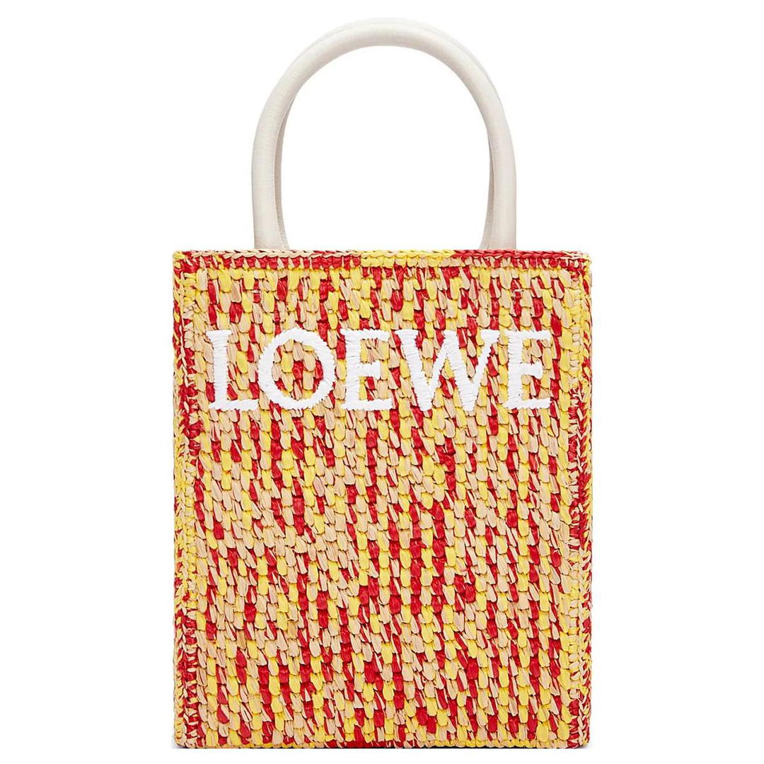 Loewe Loewe Raffia Fiber Cow Leather Patchwork Tote Bag Shopping Bag Handbag Women's Multicolor/White