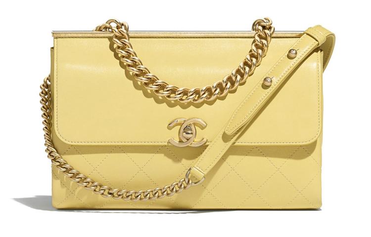 Chanel Chanel Trendy Cc Sheepskin Crossbody Bag Small Size Women's Yellow