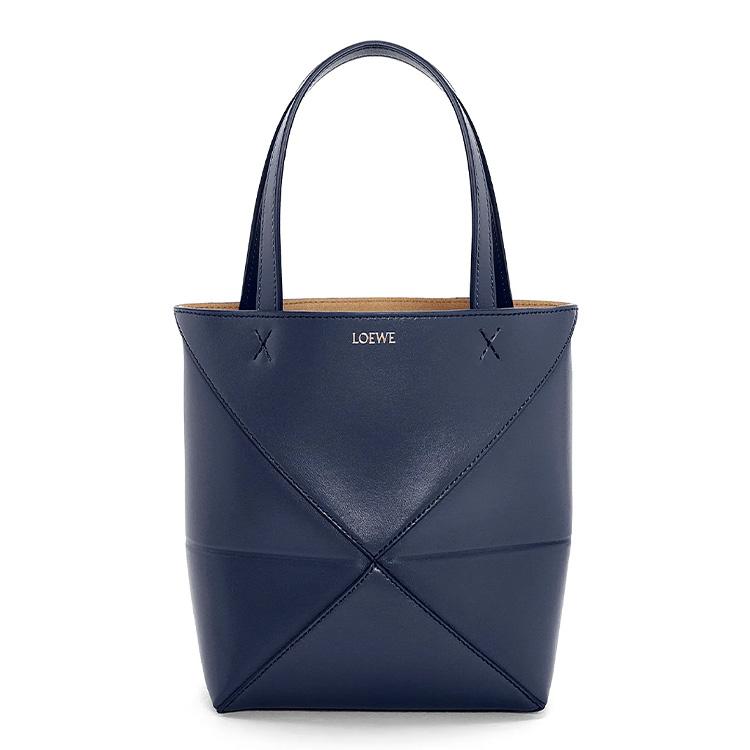 Loewe Loewe Shiny Cow Leather Tote Bag Shopping Bag Handbag Mini Women's Dark Blue
