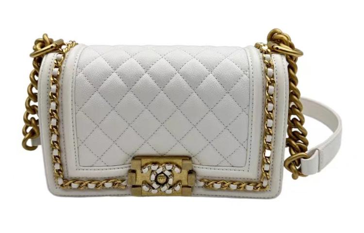 Chanel Chanel LEBOY Cow Leather Mouth Cover Bag Crossbody Bag Shoulder Bag Women's White