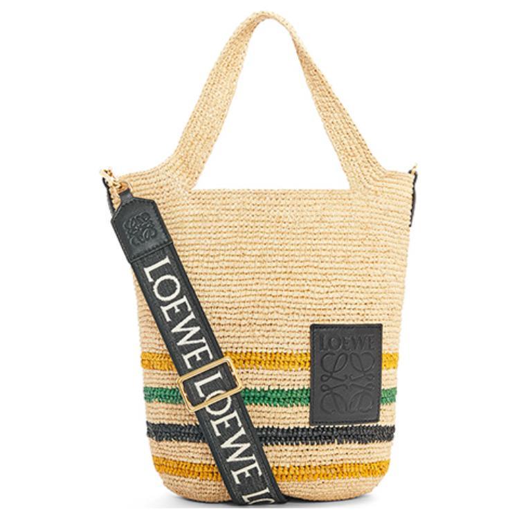 Loewe Loewe Slit Raffia Fiber Cow Leather Patchwork Handbag Shoulder Bag Crossbody Bag Mini Women's Black/Natural