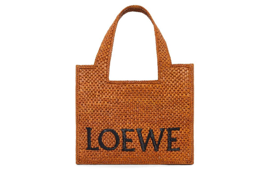 Loewe Loewe Font Tote Raffia Tote Bag Shopping Bag Handbag Small Size Women's Honey Gold