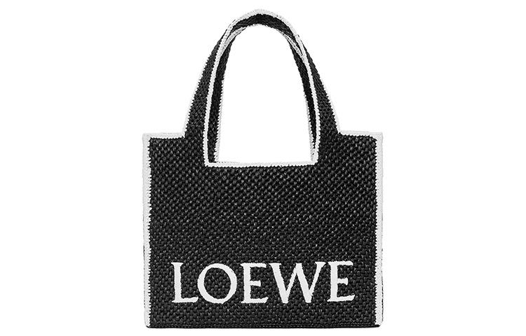 Loewe Loewe Font Tote Raffia Fiber Tote Bag Shopping Bag Handbag Large Size Women's Black