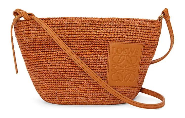Loewe Loewe Slit Raffia Fiber Cow Leather Patchwork Shoulder Bag Crossbody Bag Women's Honey Gold