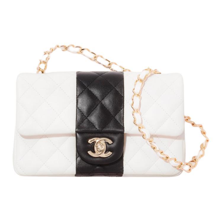 Chanel Chanel Classic Flap CF22C Early Spring Lambskin Mouth Cover Bag Crossbody Bag Mini Women's Black White