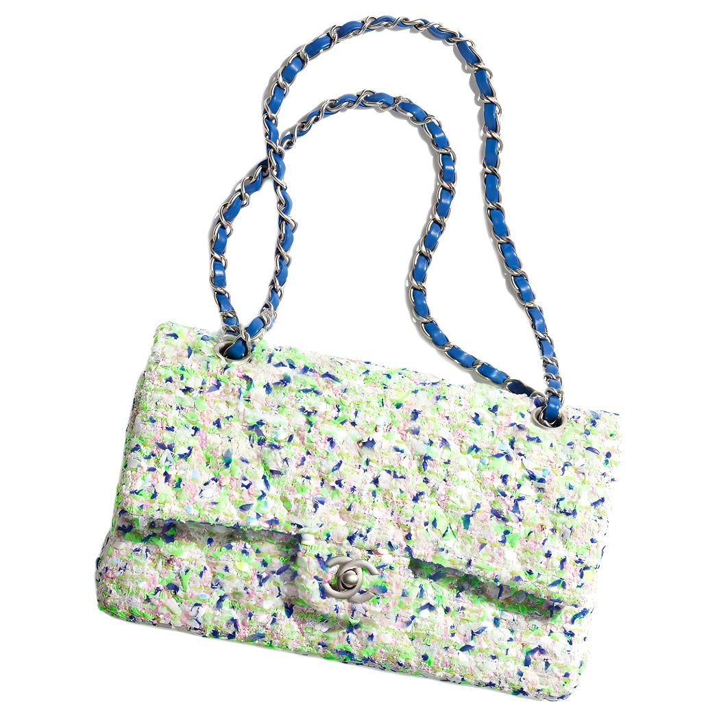 Chanel Chanel 23P Spring And Summer Classic Flap CF Twill Velvet Flap Bag Shoulder Bag Crossbody Bag Women's Blue/Green