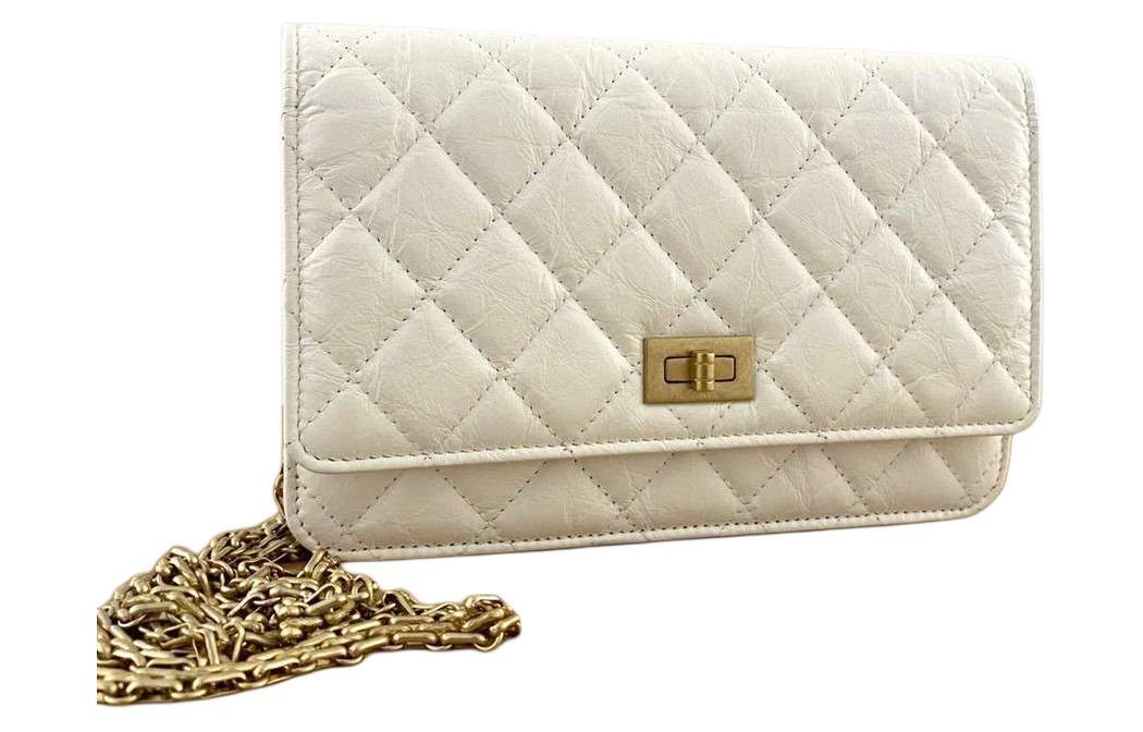 Chanel Chanel WOC Distressed Cow Leather Crossbody Bag Shoulder Bag Women's White