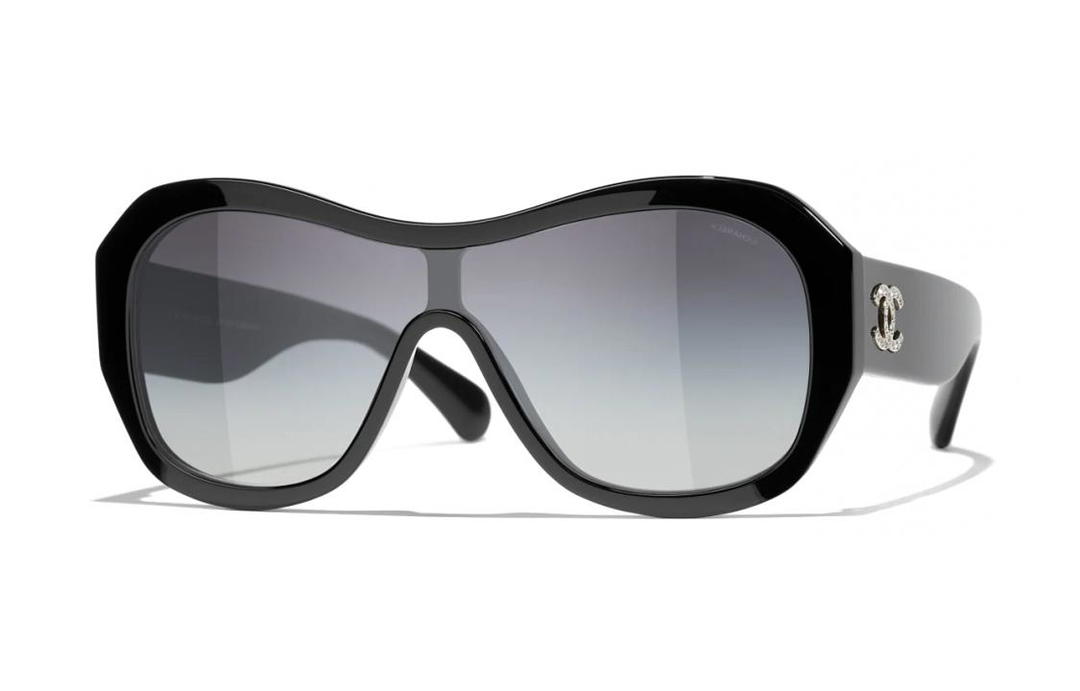Chanel Chanel Acetate Irregular Shape Sunglasses Women's Black