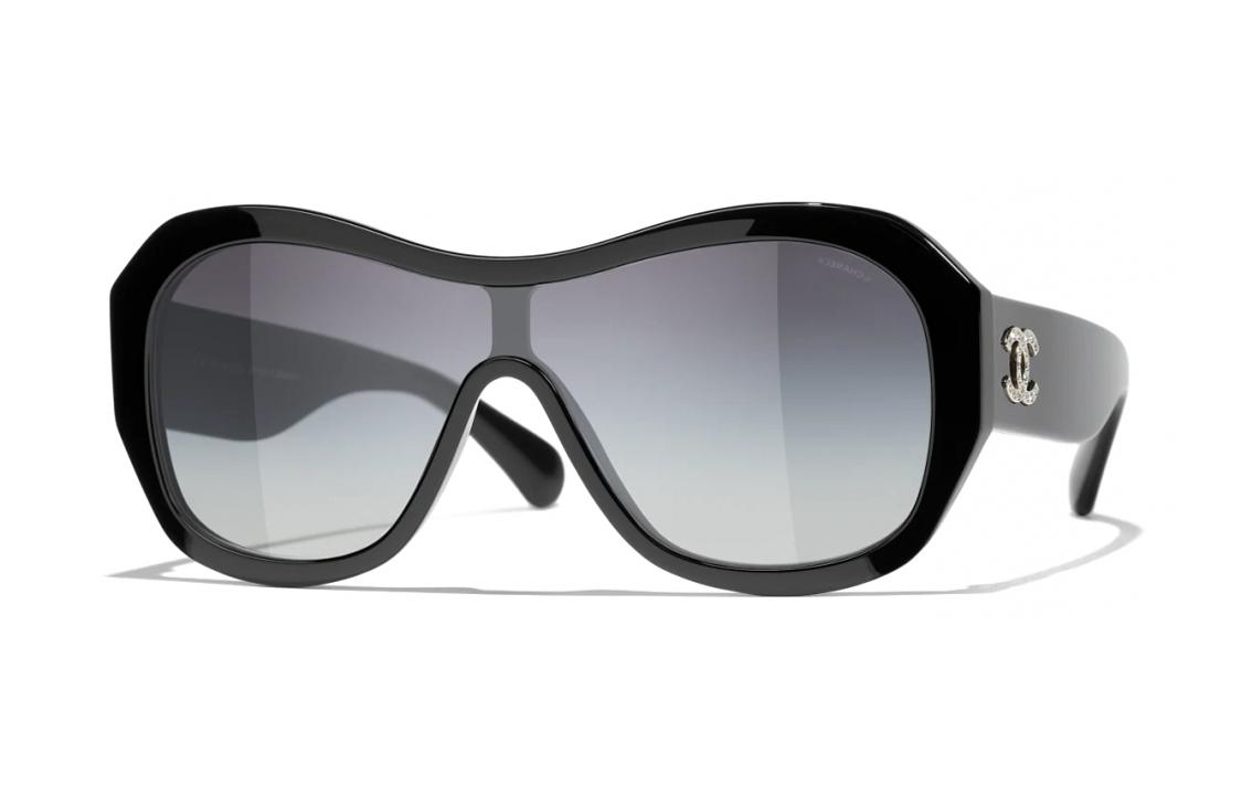 Chanel Chanel Acetate Irregular Shape Sunglasses Women's Black