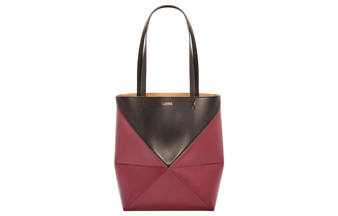 Loewe Loewe Shiny Cow Leather Tote Bag Shopping Bag Handbag Regular Women's Black/Cherry Red