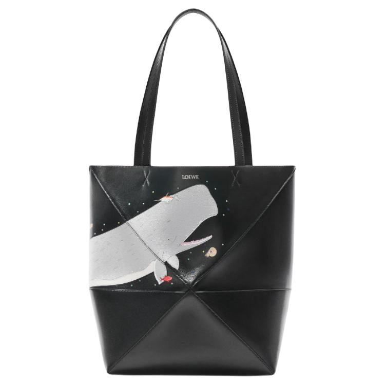 Loewe Loewe Suna Fujita Collaboration Puzzle Fold Shiny Cow Leather Tote Bag, Shopping Bag, Handbag Large Size Women's Black