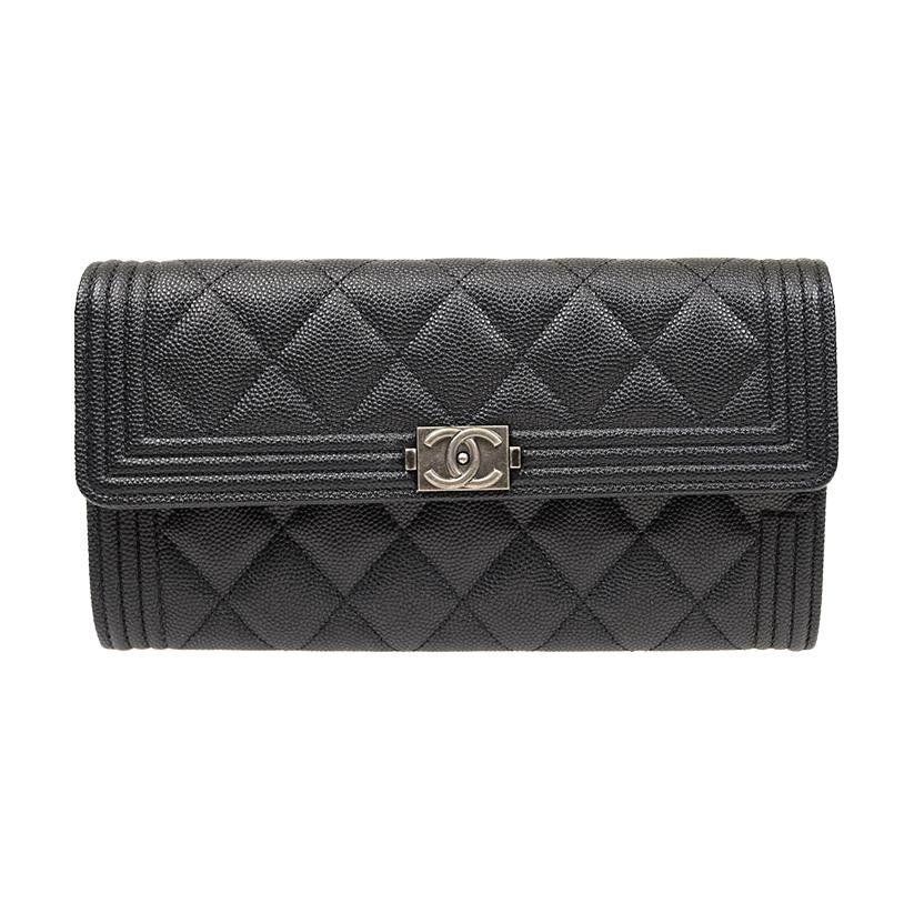 Chanel Chanel LEBOY Cow Leather Wallet Women's Black