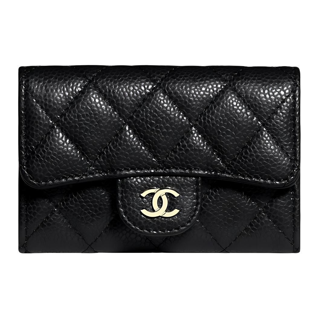 Chanel Chanel Grain Cow Leather Wallet Women's Black