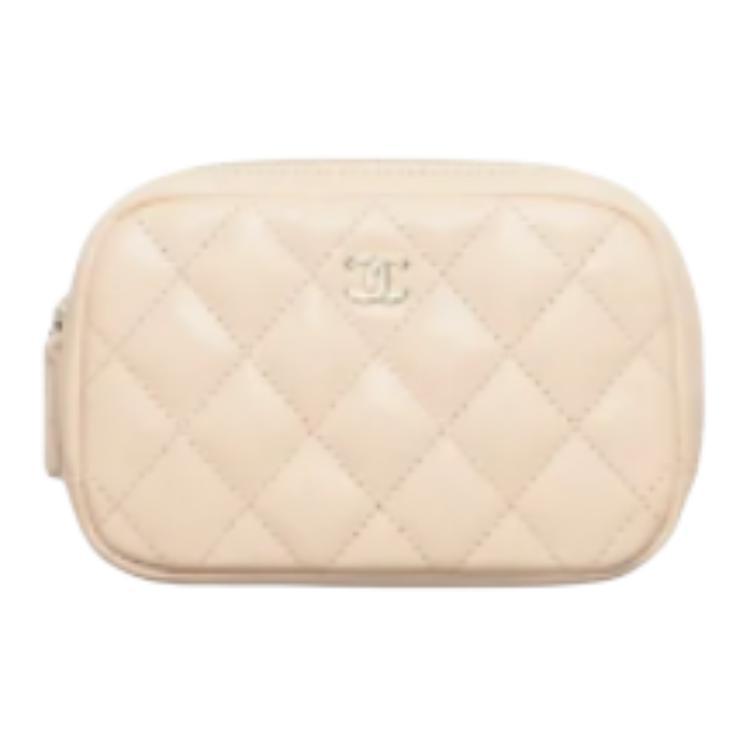 Chanel Chanel Calfskin Clutch Women's Light Beige