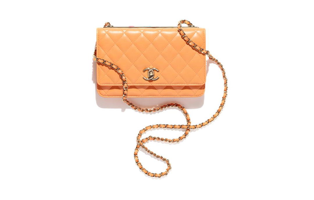 Chanel Chanel Lambskin Shoulder Bag Crossbody Bag Wallet Women's Orange