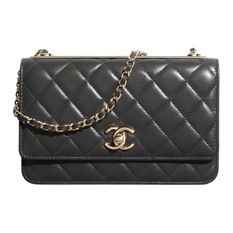 Chanel Chanel Sheepskin Crossbody Bag Shoulder Bag Women's Dark Gray