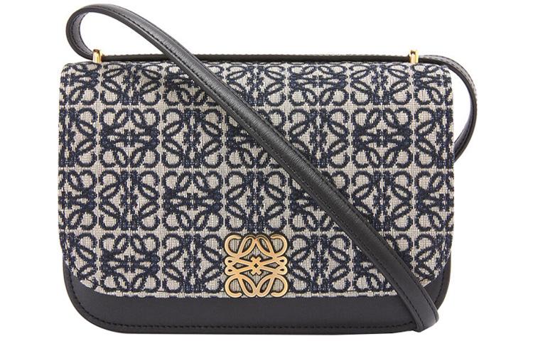 Loewe Loewe Goya Jacquard Fabric With Calfskin Shoulder Bag Handbag Crossbody Bag Small Size Women's Marine Blue & Black