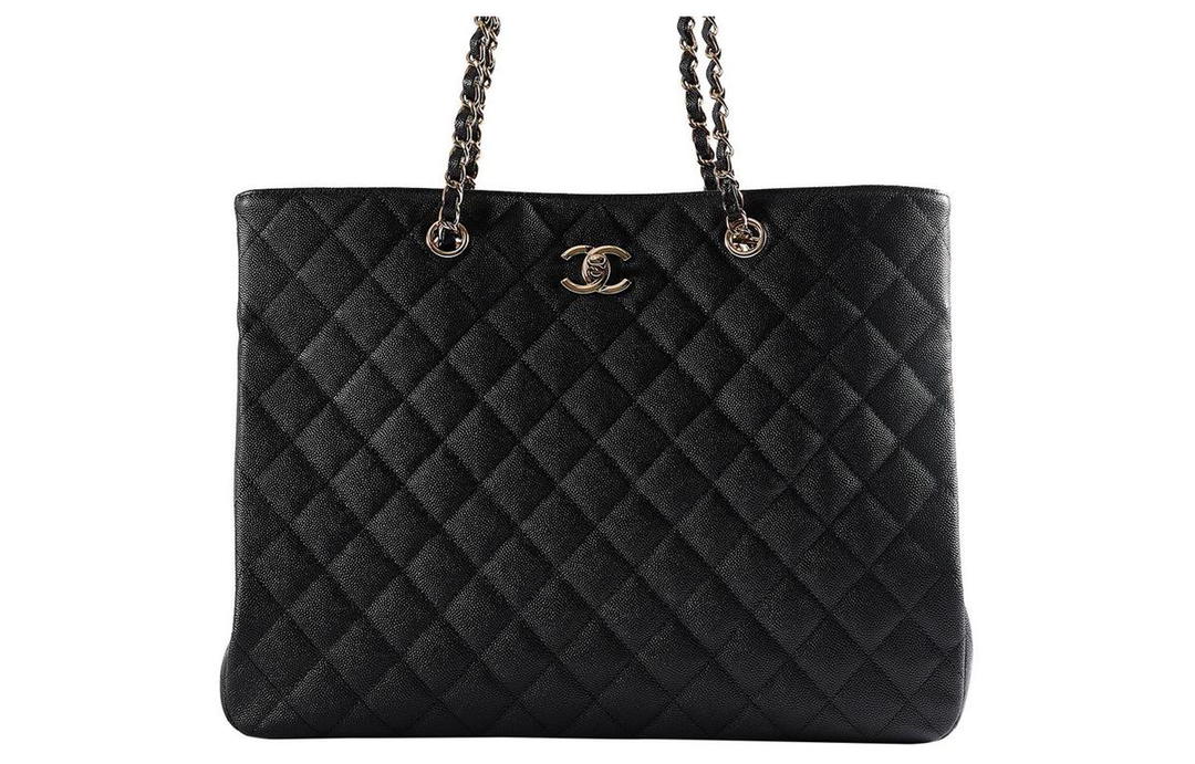 Chanel Chanel Grained Calfskin With Smoked Salmon Leather Tote Bag Shopping Bag Handbag Shoulder Bag Unisex Black