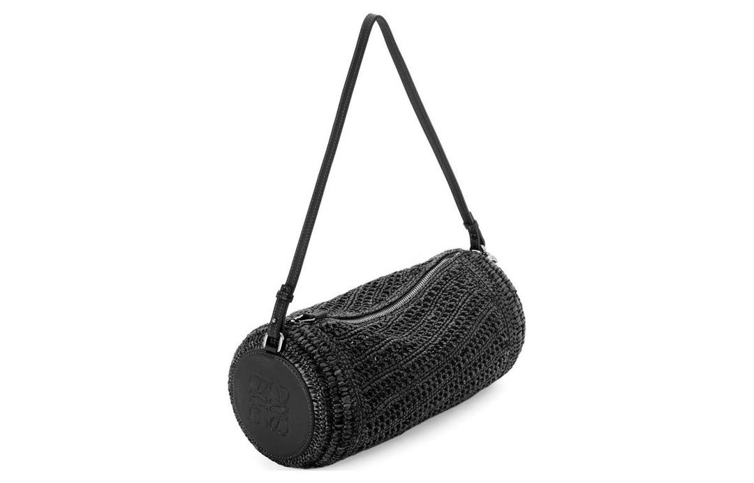 Loewe Loewe Raffia With Calfskin Crossbody Handbag Shoulder Bag Women's Black