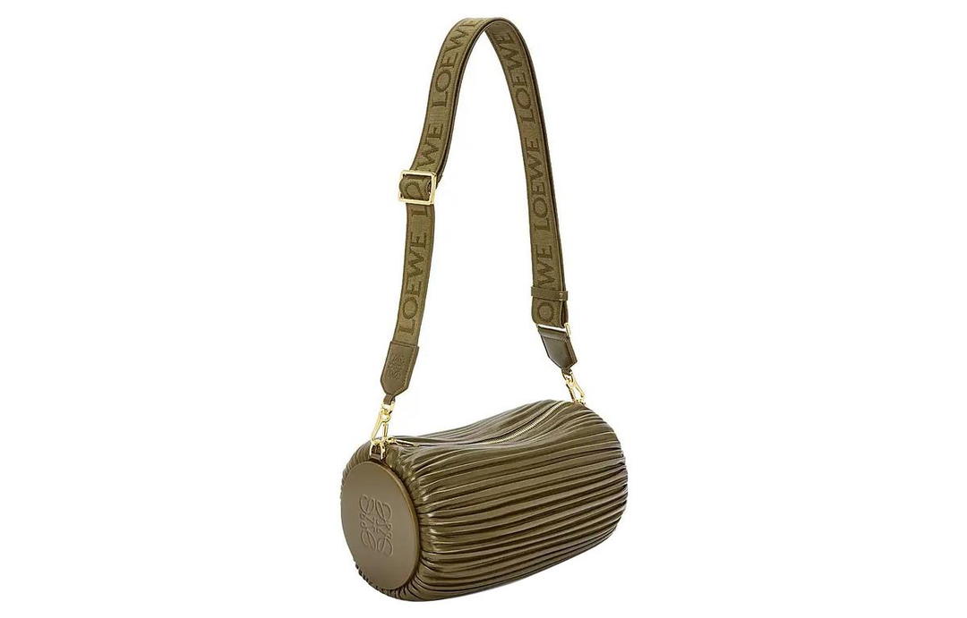 Loewe Loewe Nappa Sheep Leather Cylinder Bag Handbag Shoulder Bag Crossbody Bag Large Size Women's Dark Khaki Green